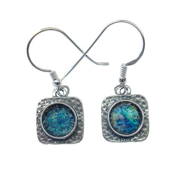 Firkantede øreringe med antikt glas