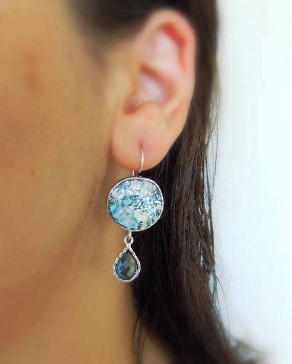 Hænge øreringe med blå sten