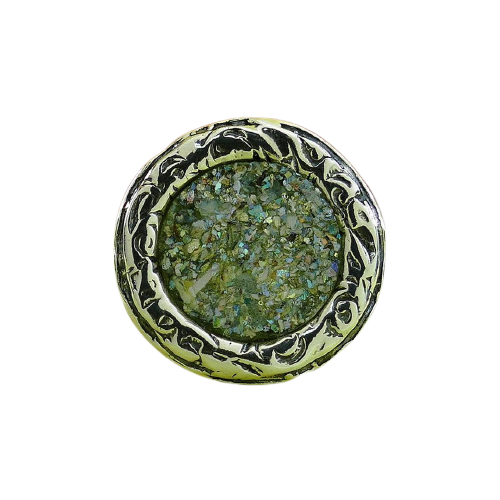 Rund sølv ring med grønt-blåt glas