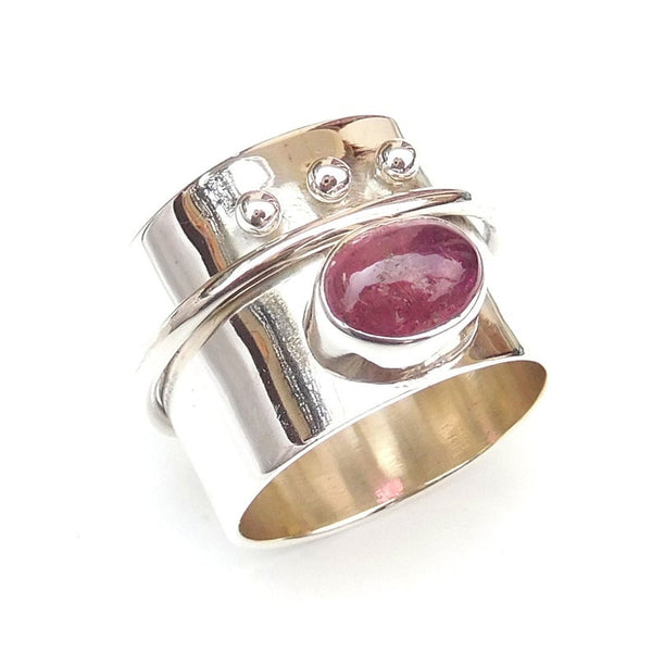 unik sølv ring pink sten